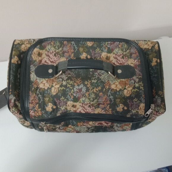 Vintage Skyway Floral Tapestry Duffel Weekender Cottoncore Travel Tote Gym Bag - Picture 6 of 11